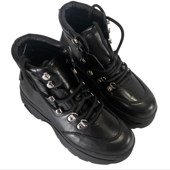 Steve Madden Husky Black Leather Booties 6 - Picture 3 of 4